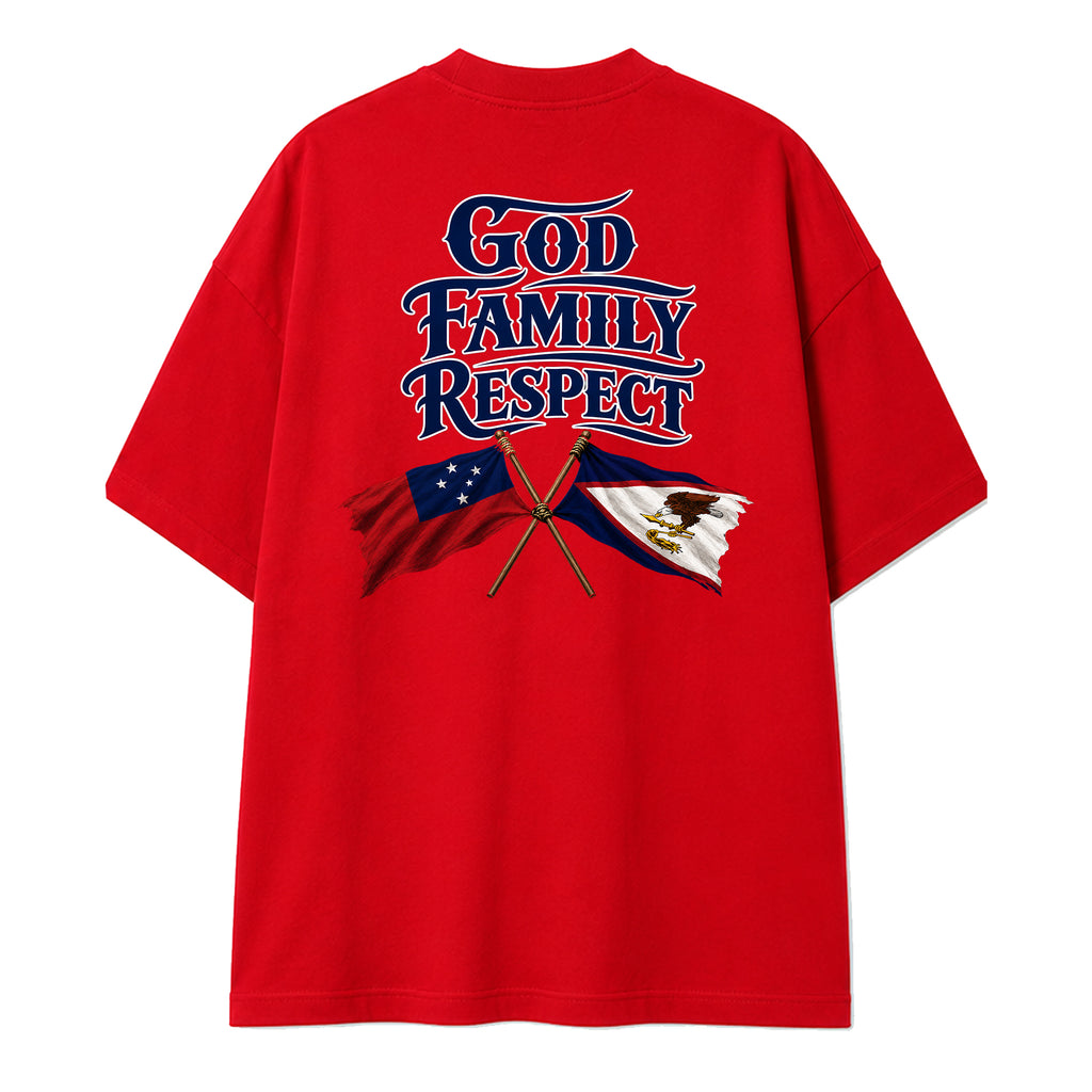 Samoa God Family Respect Red Oversized Tee