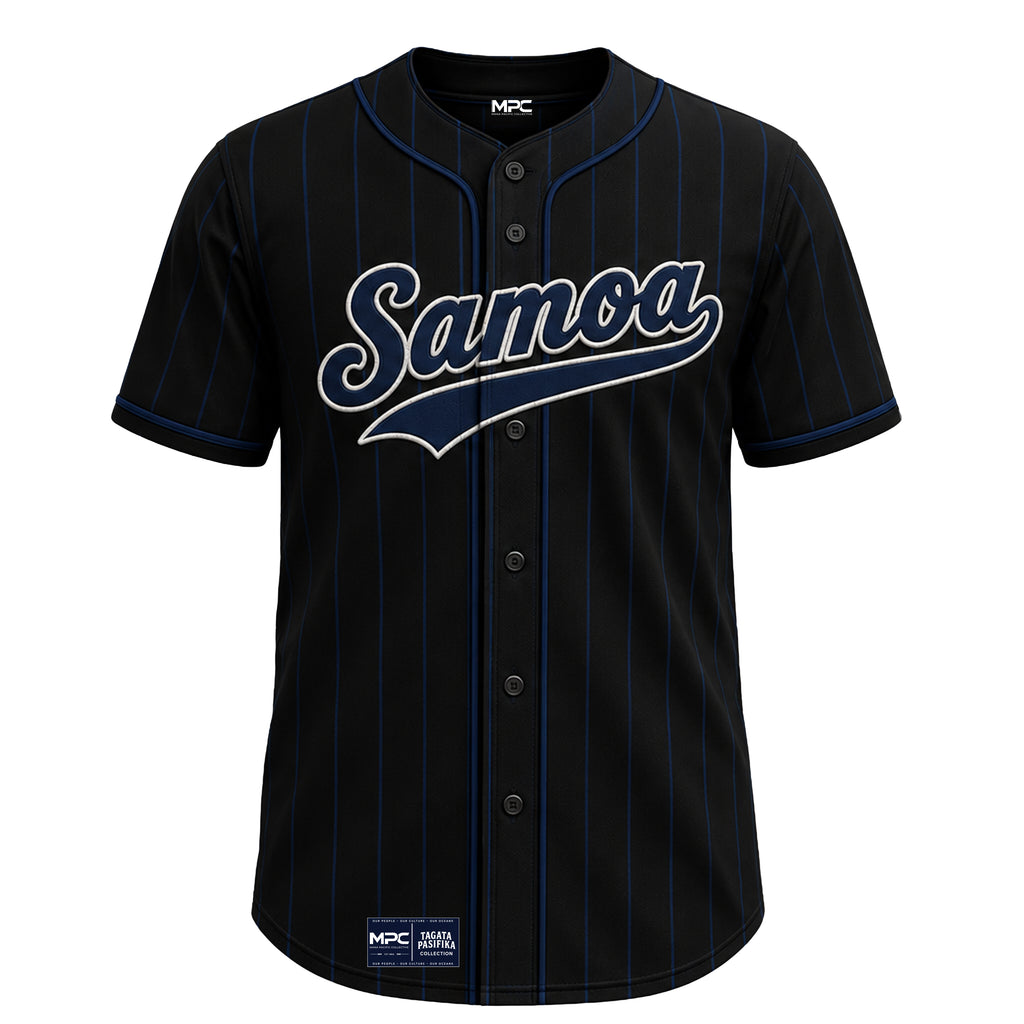 Samoa Baseball Jersey Black with Navy Pin Stripes