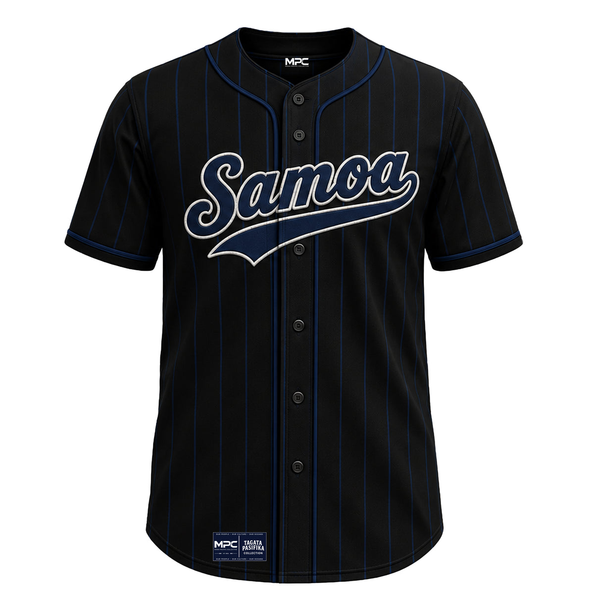 Samoa Baseball Jersey Black with Navy Pin Stripes